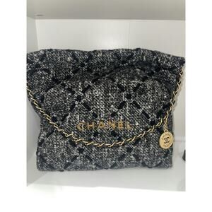 Chanel Black and White Tweed Large Flap Bag with Gold Hardware